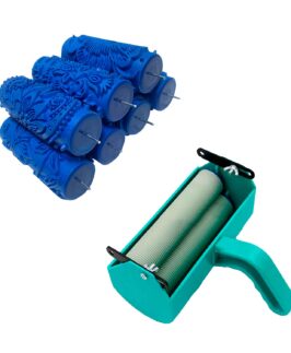 Prettify Decor Design Roller for Wall Painting - 5 inches Machine with Flower Design Texture Roller - (Blue) (1 Machine + 7 Different Design Roller) - Combo 8